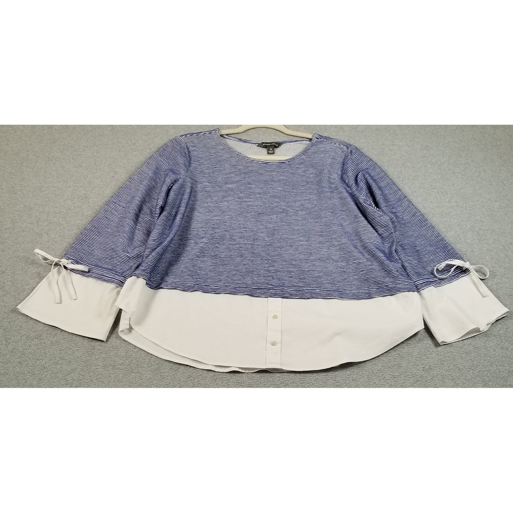Alexander Jordan Top Womens 1X Plus Blue White Striped Layer Look Blouse Preppy